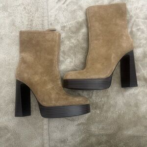 Zara Brown Suede Platform Heeled Boots